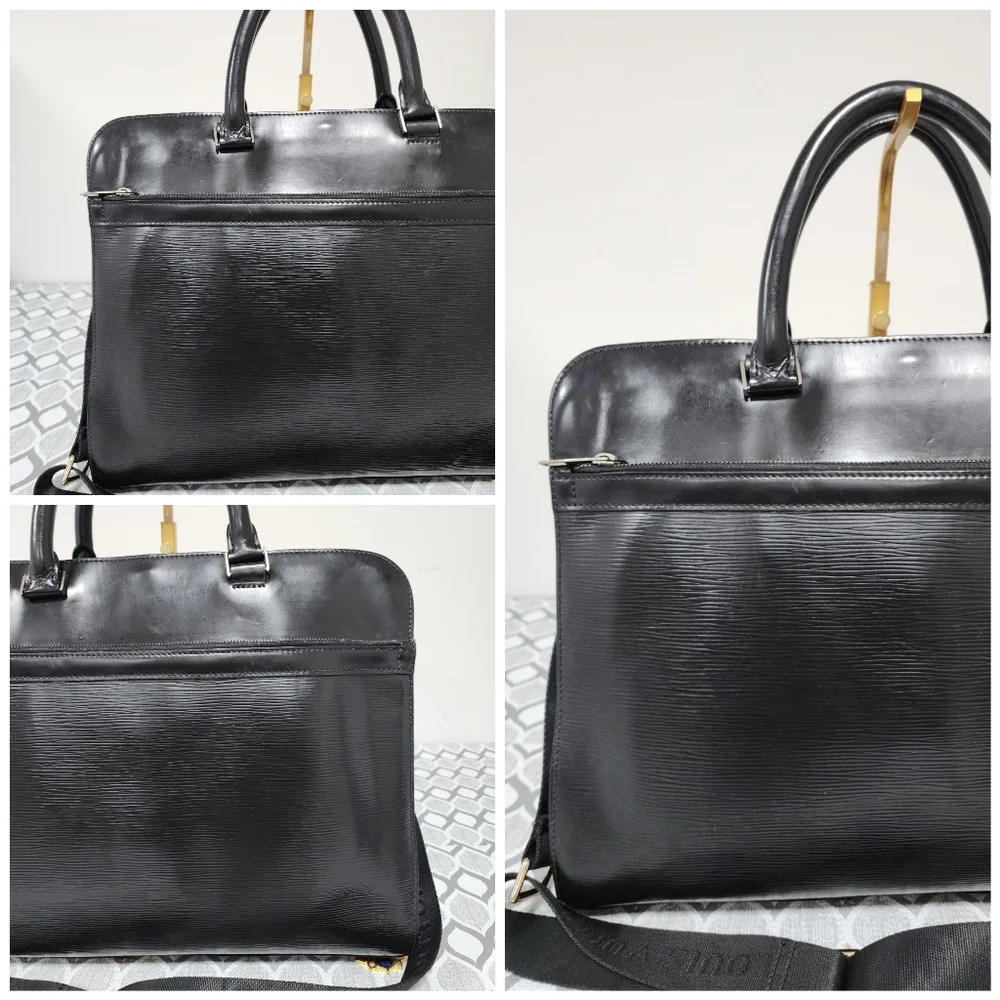 LOUIS VUITTON Epi Leather Bassano MM Briefcase Bag Black